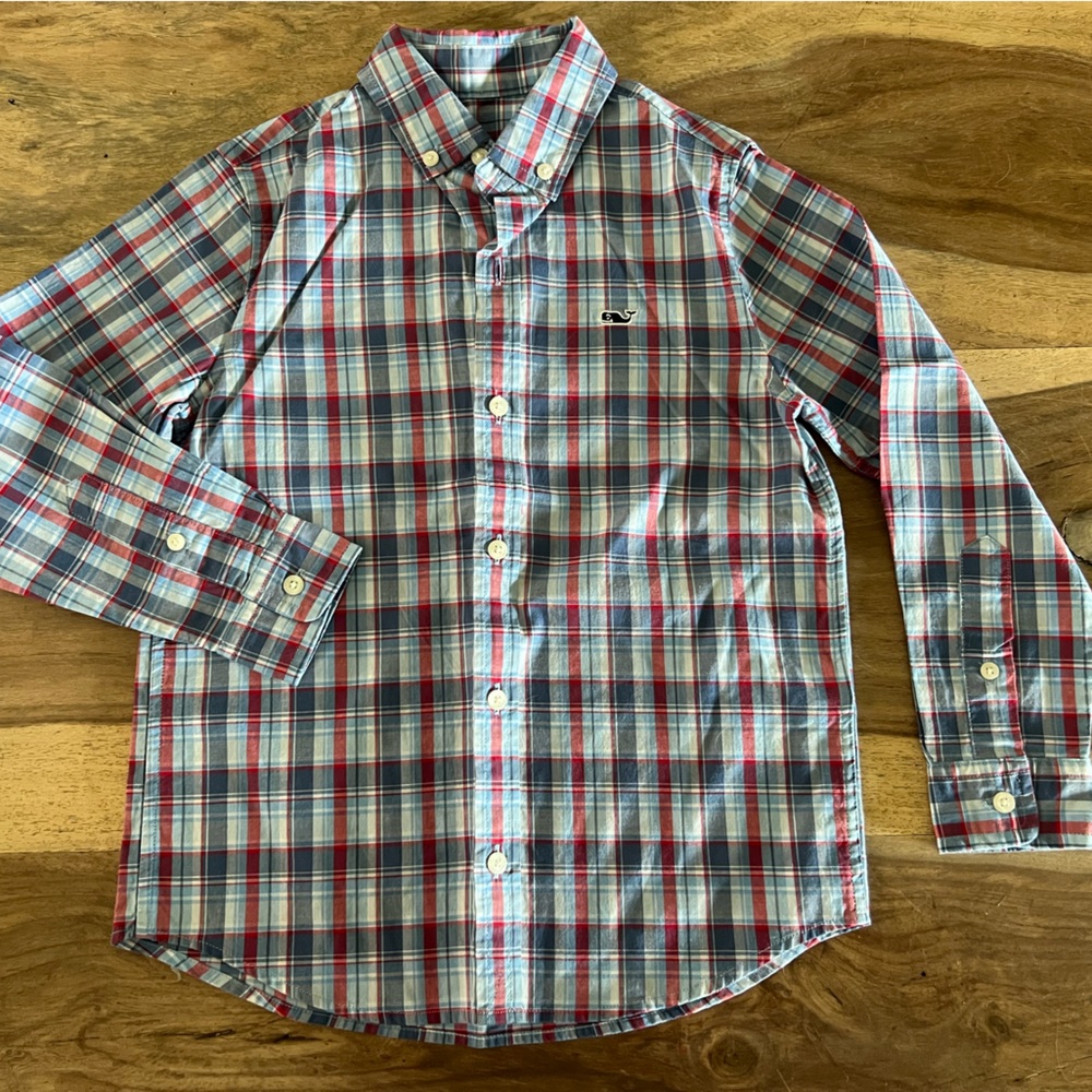 Vineyard Vines Boys size 5 Red and Blue Casual Button Down Shirt